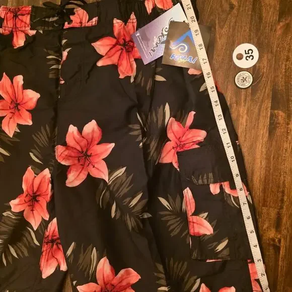 Kanu Surf Swim Trunks Mens 3X Big Tall Black Pink Floral Board Shorts NWT - Picture 5 of 7